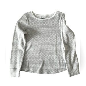 OshKosh B’gosh Girls Long-Sleeve Top, Size 10/12, Gray/White Pattern